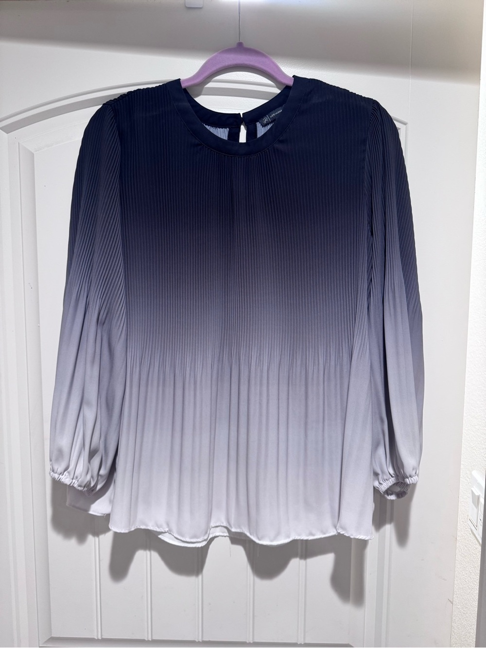 Adrianna Papell Ombre Pleated Long-Sleeve Blouse - Gray